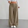Comercio Exterior Europeo y Americano Amazon Transfronterizo Ropa Casual para Mujer con Bolsillos Delanteros y Traseros Holgados Color Sólido Bolsillos Pantalones de Pierna Ancha Largos Casual