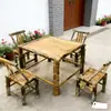 Conjunto de Mesa e Cadeiras de Bambu para Pátio Externo, Mesa de Chá de Bambu, Mesa e Cadeiras Trançadas de Bambu, Conjunto para Preparo de Chá ao Redor do Fogão, Móveis de Bambu, Mesa dos Oito Imortais