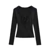 Camiseta Base de Manga Larga Estilo Americano Picante Sexy Ajustada de Encaje con Cuello en V Forro de Vellón de Cachemira para Mujer Top Modelo Nuevo Primavera 2026