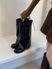 Botines de Estilo Europeo y Americano para Mujer 2025 Otoño e Invierno Nuevos Melard Retro Plisados Botas de Montar Botas Largas Apiladas