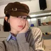 Boina Marrón Retro Japonesa con Hebilla de Cinturón para Mujer, Moderna y Elegante, Sombrero Artístico de Pintor de Nubes