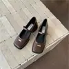 987-007~Sapatos Mary Jane Prata com Salto Grosso e Bico Quadrado Francês Calçados Femininos 2025 Novos Saltos Altos