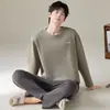 Pijama Nuevo para Hombre Tallas Grandes 2026, Manga Larga y Pantalón Largo para Primavera y Otoño, Algodón Puro Cuello Redondo Sudadera Ropa de Casa