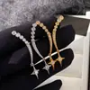 Pendientes de Estrella de Cuatro Puntas Incrustados de Circonita y Diamantes en Plata de Ley S925 para Mujer, Gama Alta de Nicho, Lujo Ligero, Pendientes Nuevos Versátiles