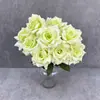 Flores artificiales, ramo de rosas de diamante de 9 cabezas, rosas artificiales con hojas, para decoraciones de boda y decoración del hogar