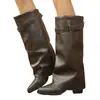 2026 Nuevas Botas Altas de Invierno para Mujer con Remaches, Punta Fina, Talla Grande, Tacón Grueso, Estilo Británico, Transfronterizas