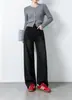 Jeans Lavados Negros Vintage, Corte Estrecho, Pierna Recta Retro, Caída Suelta, Pantalones Anchos de Pierna Ancha para Mujer Elásticos Versátiles Casuales