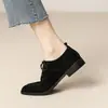 Primer Encuentro con Zapatos Mocasines de Estilo Británico: Zapatos Pequeños de Cuero Vintage, Zapatos de Mujer de Tacón Bajo con Cordones y Tiras Cruzadas de Gamuza