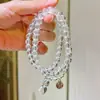 Diseño de Plata 925 Hielo Vítreo Transparente Cristal Blanco Natural Diseño Pulsera de Múltiples Círculos Pulsera