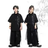 Ropa de Calle Moderna para Niños Ropa Holgada Hip-Hop para Niños Chaleco con Pintura de Paisaje Estilo Nacional Conjunto de Ropa de Presentación Estilo Chino