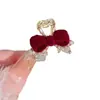 Pegador de Flocagem de Flores Pequeno Presilha de Cabelo de Princesa Feminina Outono e Inverno Veludo Vermelho de Alta Qualidade Laço Headwear de Ano Novo