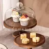 Bandeja para Bolo com Tampa de Vidro Suporte de Exibição para Mesa de Sobremesas Exibidor de Doces Rack de Petiscos para Mesa de Chá Lanche da Tarde Bandeja de Exibição