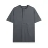 Camiseta de manga corta con retazos antibacterial refrescante estilo americano de alta gama, cuello Henry, para hombre, tendencia de verano, retro, corte holgado para hombre