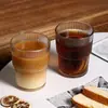 Taza de Agua de Vidrio Estilo Ins con Tapa, Taza de Café de Rayas Verticales de Alta Estética, Taza de Bambú de Moda, Taza de Regalo al por Mayor