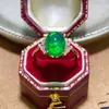 Anel de Opala Verde Natural, Retrô Elegante, Anel Aberto Totalmente Diamantado para Mulheres, Fabricante de Joias Anel com Rosto de Ovo Oval