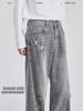 APO Ropa de Hombre Jeans de la Alta Calle Americana Moda Masculina Coreano de Gama Alta Holgado Recto Lavado Viejo Rasgados