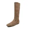 Botas Altas Elásticas para Mujer Botines Delgados de Gamuza Invierno Nuevos Punta Cuadrada Tacón Bajo Estilo Coreano Elásticas que se Ajustan a la Pierna Botas Altas