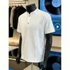 Camisa polo ligera de verano con cuello mao, camiseta de manga corta para hombre, camiseta básica lisa de corte ajustado, top elegante de media manga