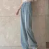 Jeans Suaves Tencel para Mujer Verano Estilo Delgado Lyocell Tallas Grandes Chicas Gorditas Adelgazantes Cintura Elástica Pierna Estrecha Pantalones de Pierna Ancha Hilo de Seda de Hielo