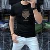 Camiseta de Verão 2023 de Celebridade da Internet Cabeça de Tigre para Homens, Moderna e Única com Strass, Top Fino de Manga Curta Slim Fit Estilo Europeu, Marca da Moda