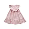 Ropa Infantil Estilo Coreano Vestido de Niña con Cuello Volante Verano 2026 Nuevo Vestido de Princesa sin Mangas de Encaje con Cuello Redondo para Niñas