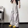 Pantalones casuales de trabajo tipo paracaídas con pliegues estilo americano para la calle, modernos y versátiles, adecuados para actividades al aire libre y para ir al trabajo, de pierna ancha recta, tipo cargo, unisex