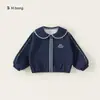 Roupa Infantil Bangxuan Jaqueta para Meninas Primavera e Outono Nova Gola Boneca Fofa para Crianças Pequenas Camisa com Zíper Top para Bebê Roupa Infantil