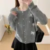 Cardigan de Tricô Macio e Aconchegante Estilo Coreano com Laço Perfumado para Mulheres Outono e Inverno Novo Estilo Doce Versátil Jaqueta Suéter para Pessoas Baixas