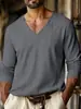 Nova Camiseta Casual Esportiva de Manga Longa com Gola V em Jacquard Xadrez para Homens - Outono para Comércio Exterior