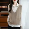 Chaleco de Punto de Lana 100% con Cuello en V para Mujer, Otoño e Invierno, Holgado, para Superponer, sin Mangas, Suéter Chaleco Versátil