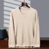 Suéter de cachemira con cuello en V para hombre, 100% cachemira pura, jersey casual de negocios, corte holgado, camiseta básica de cachemira de color liso