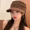 Boina estilo japonês para mulheres, chapéu retrô novo de camurça com topo reto, chapéu bico de pato versátil para outono e inverno