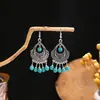 Pendientes Bohemios Azules de Turquesa Estilo Étnico Europeos y Americanos, Pendientes de Borla de Metal Plateado Imitación, Joyería de Borla Vintage para Orejas al por Mayor