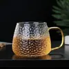 Taza de Vidrio Martillado Estilo Japonés con Asa, Transparente, Resistente a Altas Temperaturas, Taza de Té de Vidrio para el Hogar, Taza de Agua de Vidrio Martillado de Moda