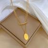 [Acero de titanio de cuerpo completo] collar de cadena de clavícula de oro real de doble capa para horno de obleas mínima para mujer accesorios de cadena de clavícula de celebridad de Internet