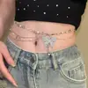 Cadena de Cintura Metálica con Borla de Mariposa Full Diamante Dulce y Fresca para Mujer, Accesorio Fresco y Elegante para Jeans, Cadena Corporal