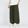Pantalones tipo linterna holgados para hombre, pantalones tipo harén de pierna ancha, diseño estampado, tie-dye vintage de verano, patrón fino de hoja de bambú estilo chino