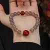 Pulseira de Ágata Roxo Cinza Fumê Natural, Nova Pulseira de Ágata Vermelha Estilo Chinês, Pulseira Feminina de Contas da Fortuna, Pulseira de Ágata Atacado