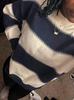 Suéter de Cuello Redondo a Rayas Retro Transfronterizo Estilo Otoño e Invierno Estilo Perezoso Ropa Interior Capa Base para Pareja Tejido de Punto de Manga Larga para Hombres y Mujeres