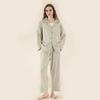 Pijamas PersonalizadosSuministro Exclusivo Transfronterizo de Ropa de Casa Elástica de Poliéster-Algodón para Mujer con Cuello de Solapa, Mangas Largas y Pantalones Largos, Conjunto de Dos Piezas