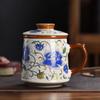 Grande caneca de cerâmica azul e branca, presente de negócios, chá bege separado, caixa de presente para chá de escritório