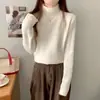 Deslumbrante Top de Tricô Azul Leitoso Outono/Inverno 2025 Gola Meia Alta Costela Camada Interna Base para Mulheres Estilo Coreano Suéter Versátil