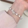 Pulseira de prata esterlina S925 com cristal branco escovado e olho de gato com contas de prata e laço feminino estilo fada, pulseira suave e requintada
