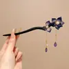 Pasador de Gama Alta con un Toque Femenino, Borlas y Flores de Estilo Antiguo, Pasador Versátil para Hanfu, Pasador para Recogido en la Parte Trasera de la Cabeza