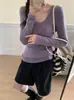¡Lana Merino + Seda de Morera! Camiseta Base de Punto Versátil de Manga Larga, Ajuste Delgado, Cuello en U Grande para Mujer, Novedad Otoño/Invierno 2026
