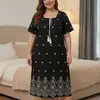 Comércio Exterior Transfronteiriço Atacado Roupão, Camisola Feminina, Tamanho Grande Pijama de Tecido com Manga Curta de Luxo, Roupa de Casa Estampada Preta de Verão