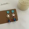 Brincos Coloridos Estrela-do-mar e Peixe Dopamina de Verão 2025 Novo Estilo de Férias Brincos de Design Nichado com Contas Azuis