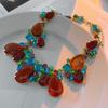 Collar de gota de agua con incrustaciones de diamantes de estilo antiguo medio, estilo retro, cadena de clavícula, joyería ligera de lujo transfronteriza, venta al por mayor para mujeres