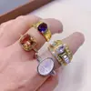Anillo de Gema de Diamante Transfronterizo Europeo y Americano Chapado en Oro Real Estilo Palacio Retro Anillo de Aleación con Pedrería Pulsera de Diamante Completo de Gama Alta