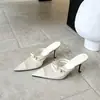 Mules de tacón alto, estilo nuevo, punta fina, 2026, moño, punta cerrada, tacón de aguja, zapatos de malla para mujer, zapatos de hada de tacón alto